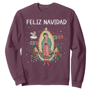 Our Lady of Guadalupe Christmas Sweatshirt Feliz Navidad TS14 Maroon Print Your Wear