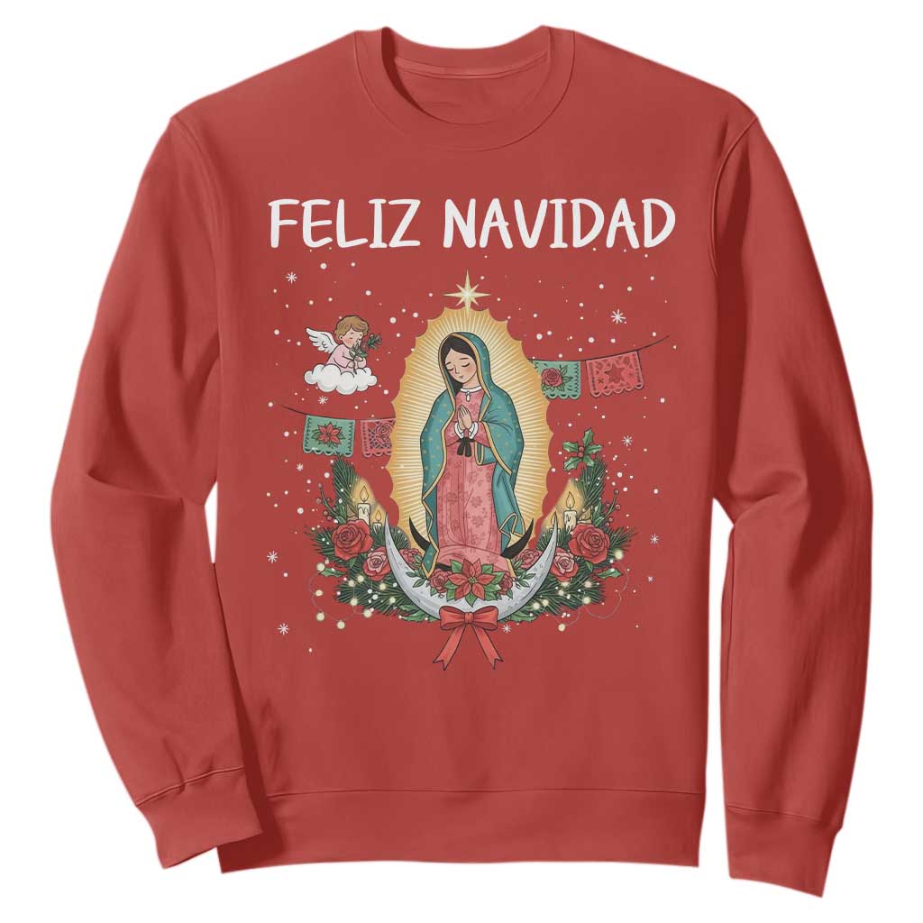 Our Lady of Guadalupe Christmas Sweatshirt Feliz Navidad TS14 Red Print Your Wear