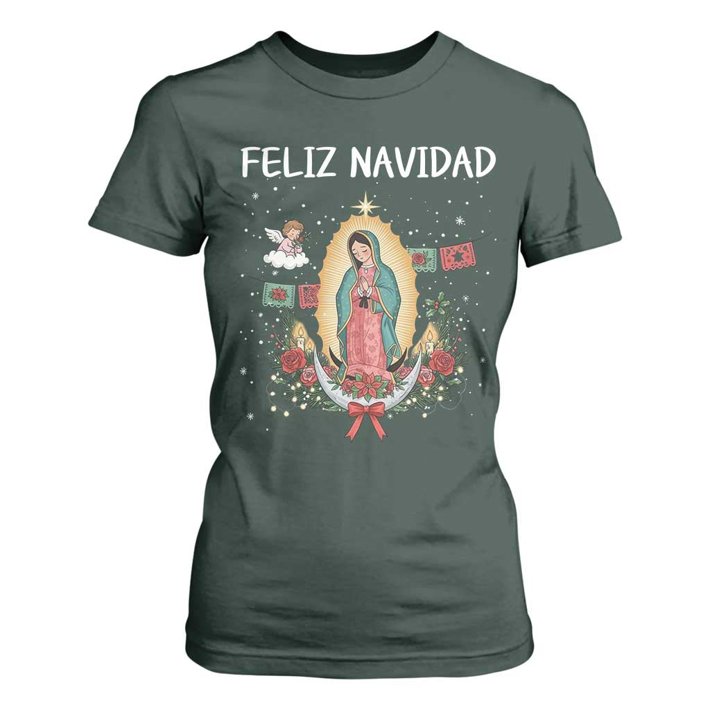 Our Lady of Guadalupe Christmas T Shirt For Women Feliz Navidad TS14 Dark Forest Green Print Your Wear
