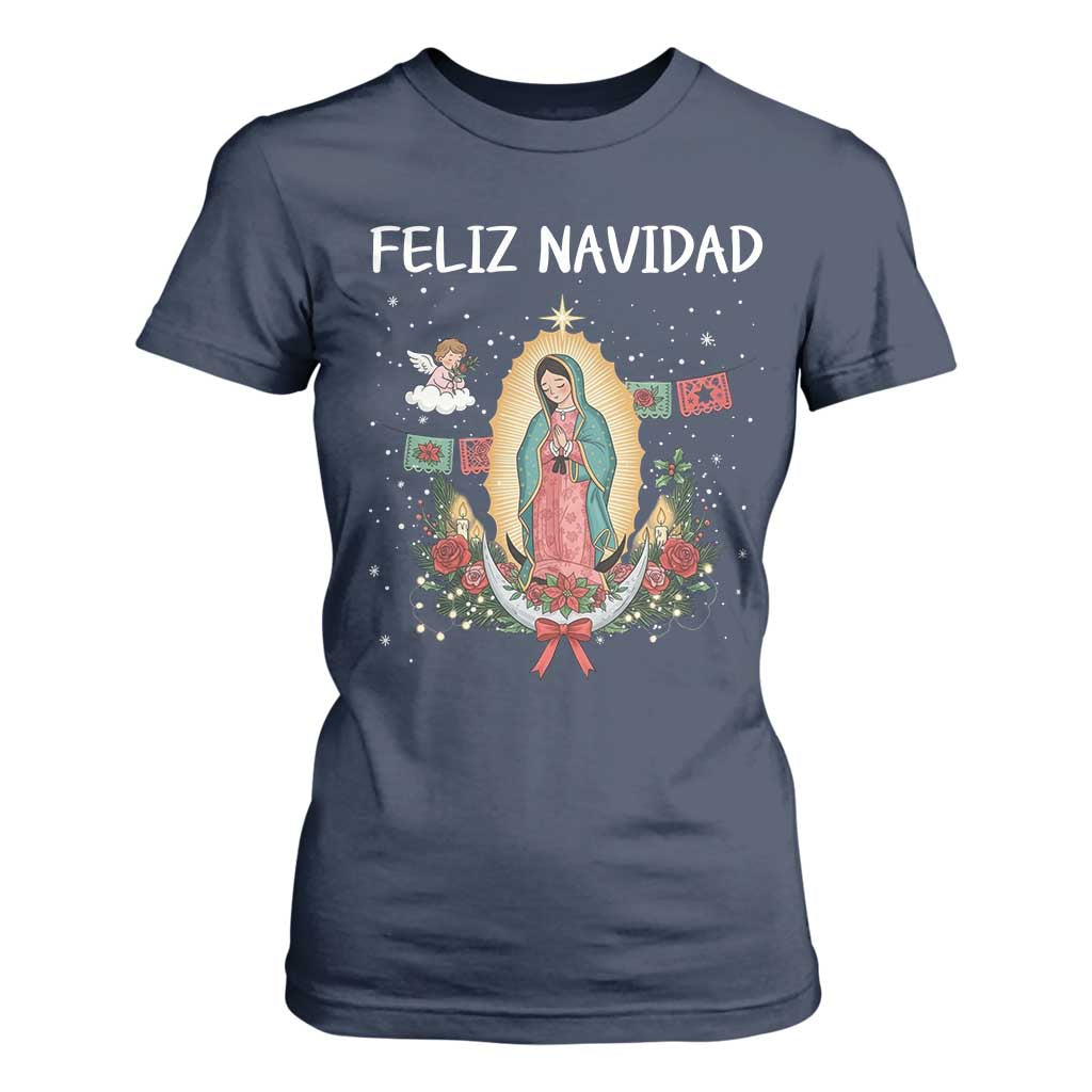Our Lady of Guadalupe Christmas T Shirt For Women Feliz Navidad TS14 Navy Print Your Wear