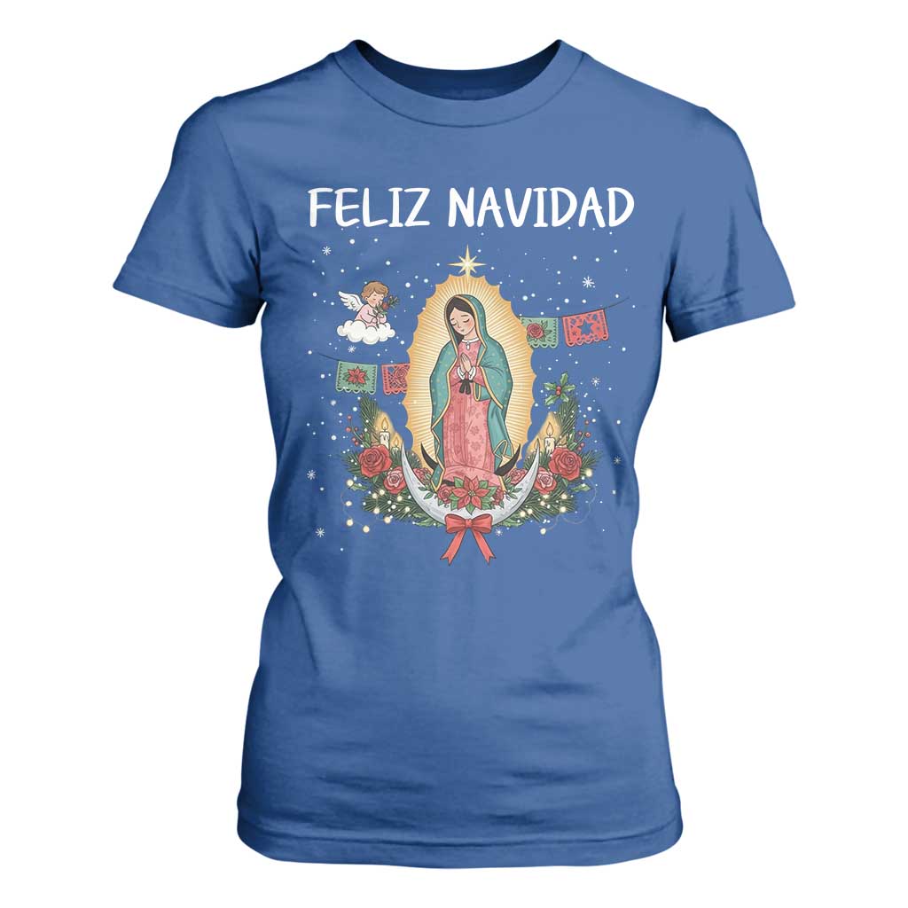 Our Lady of Guadalupe Christmas T Shirt For Women Feliz Navidad TS14 Royal Blue Print Your Wear