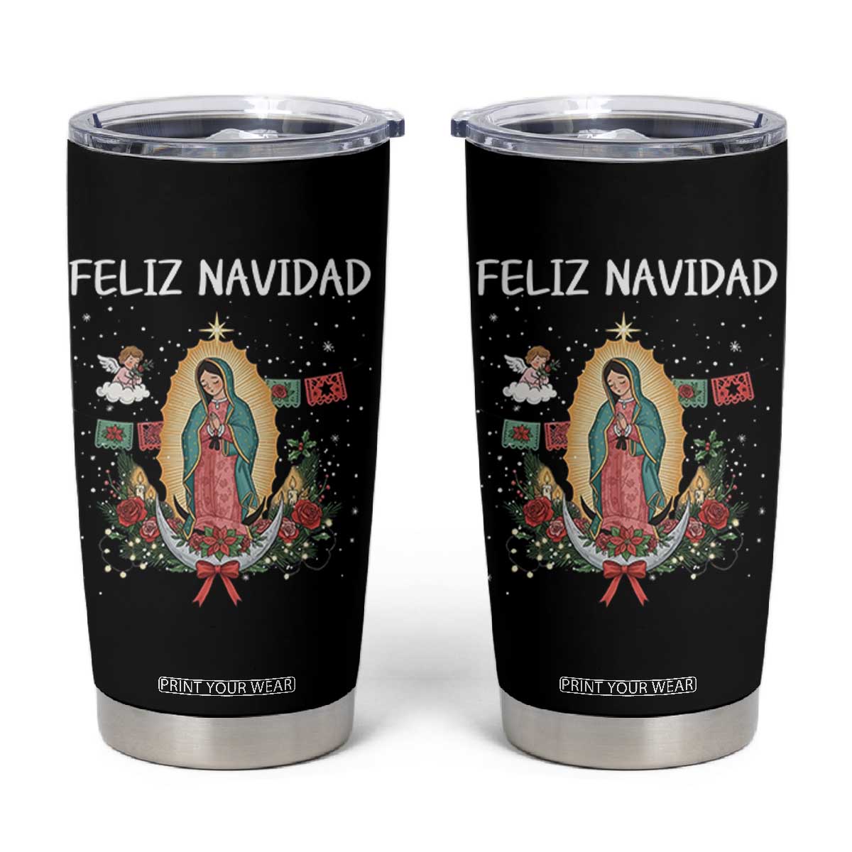 Our Lady of Guadalupe Christmas Tumbler Cup Feliz Navidad TS14 Black Print Your Wear