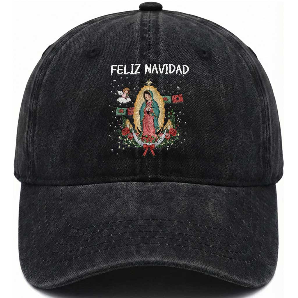 Our Lady of Guadalupe Christmas Washed Cotton Baseball Cap Feliz Navidad TS14 Washed Cap Universal Fit Black Print Your Wear
