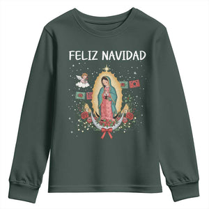 Our Lady of Guadalupe Christmas Youth Sweatshirt Feliz Navidad TS14 Dark Forest Green Print Your Wear