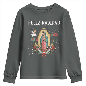 Our Lady of Guadalupe Christmas Youth Sweatshirt Feliz Navidad TS14 Dark Heather Print Your Wear