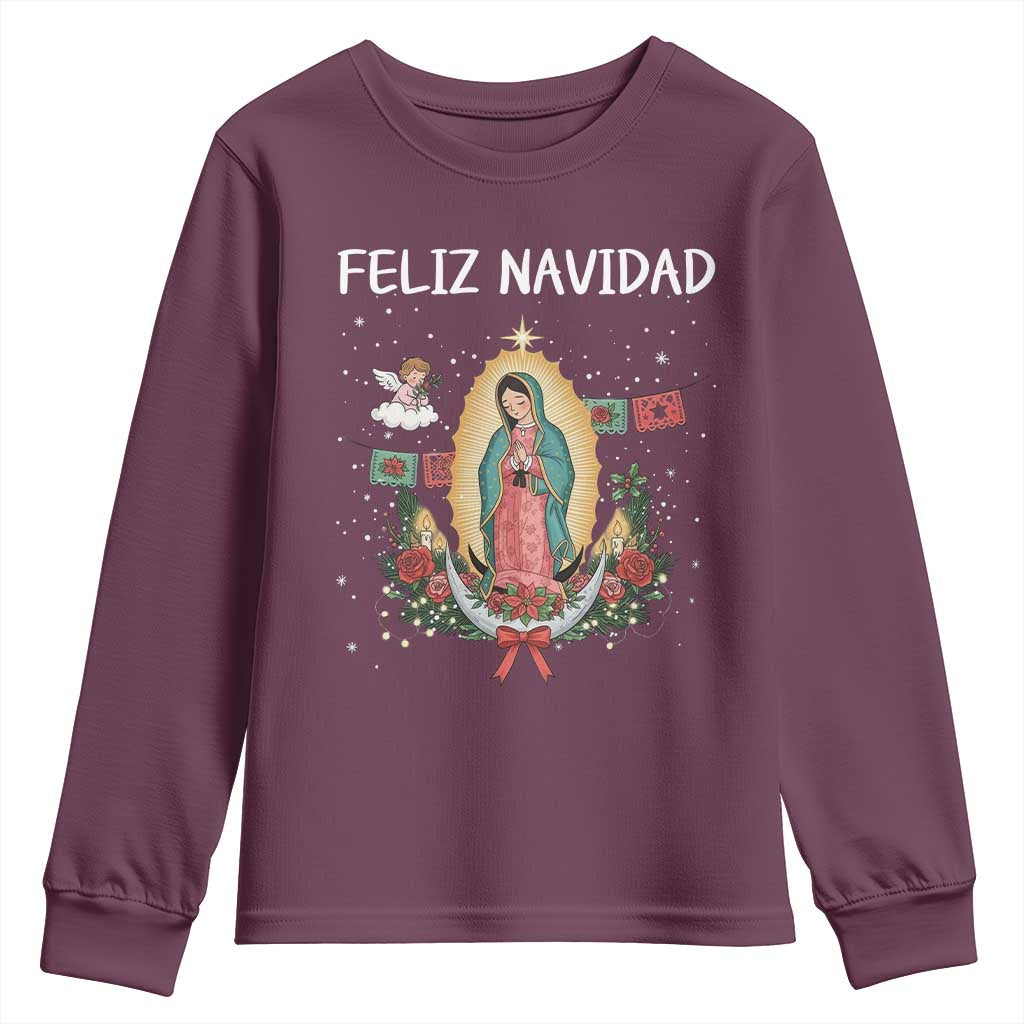 Our Lady of Guadalupe Christmas Youth Sweatshirt Feliz Navidad TS14 Maroon Print Your Wear