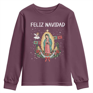 Our Lady of Guadalupe Christmas Youth Sweatshirt Feliz Navidad TS14 Maroon Print Your Wear