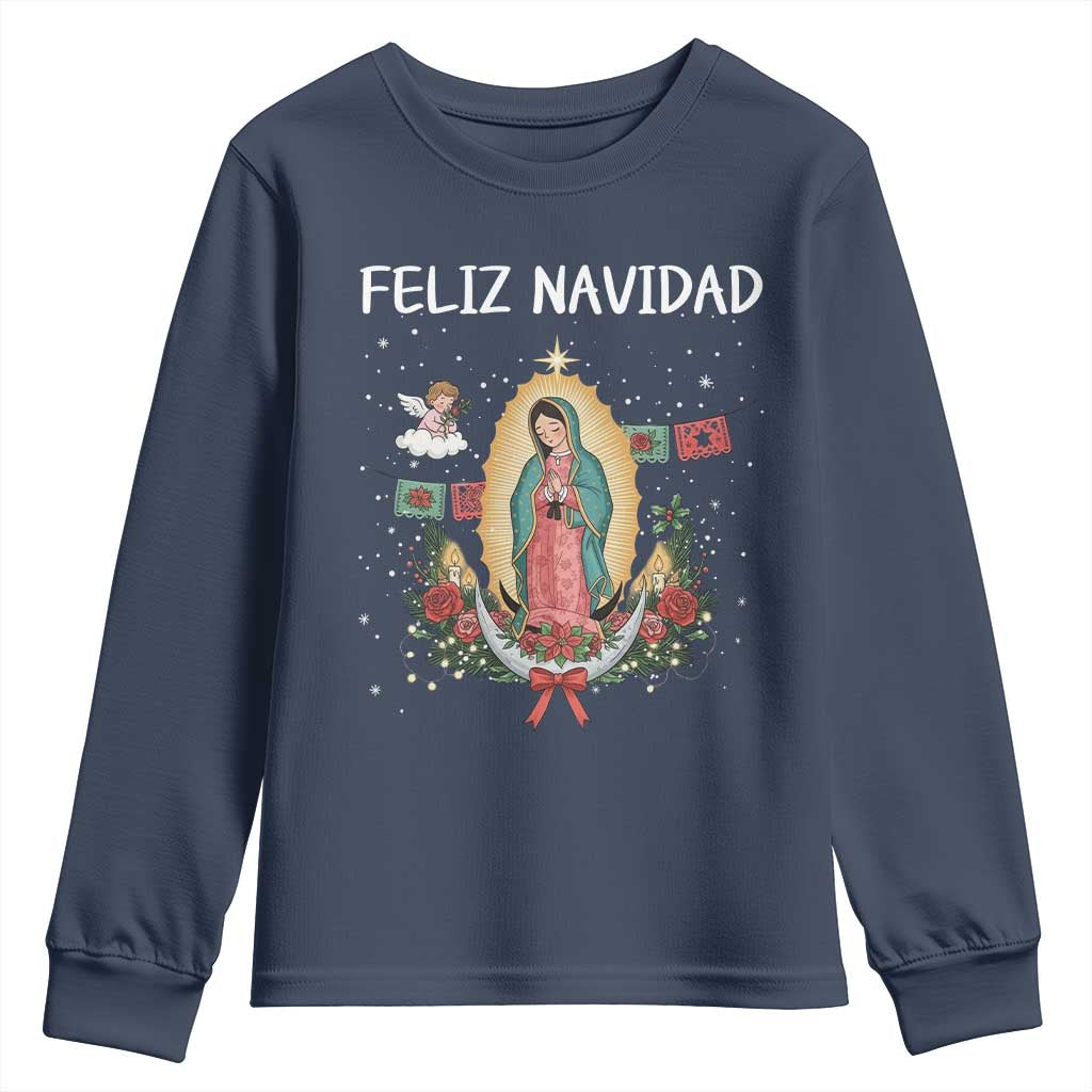 Our Lady of Guadalupe Christmas Youth Sweatshirt Feliz Navidad TS14 Navy Print Your Wear