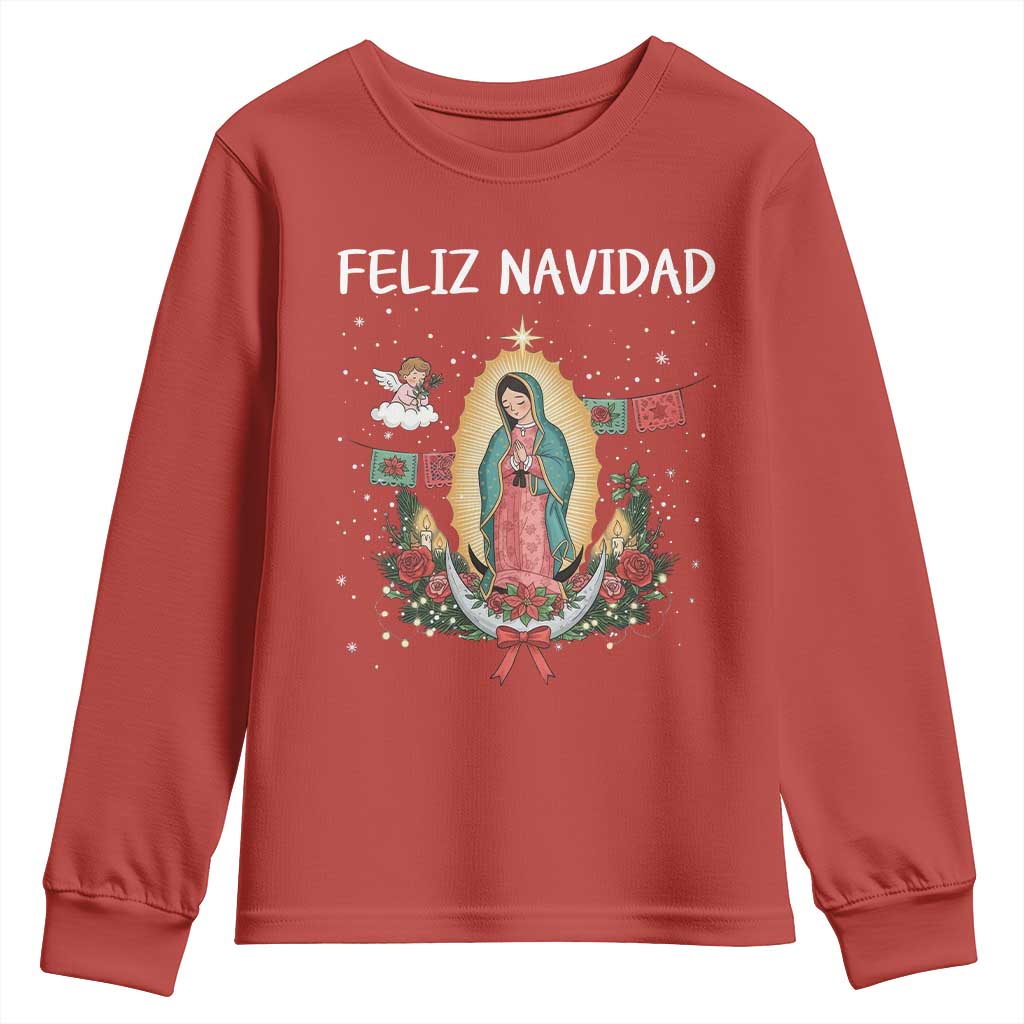 Our Lady of Guadalupe Christmas Youth Sweatshirt Feliz Navidad TS14 Red Print Your Wear