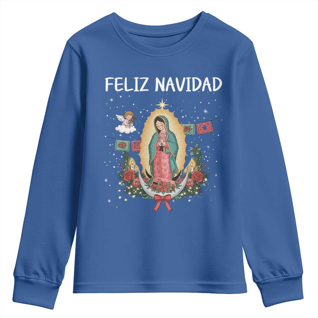 Our Lady of Guadalupe Christmas Youth Sweatshirt Feliz Navidad TS14 Royal Blue Print Your Wear