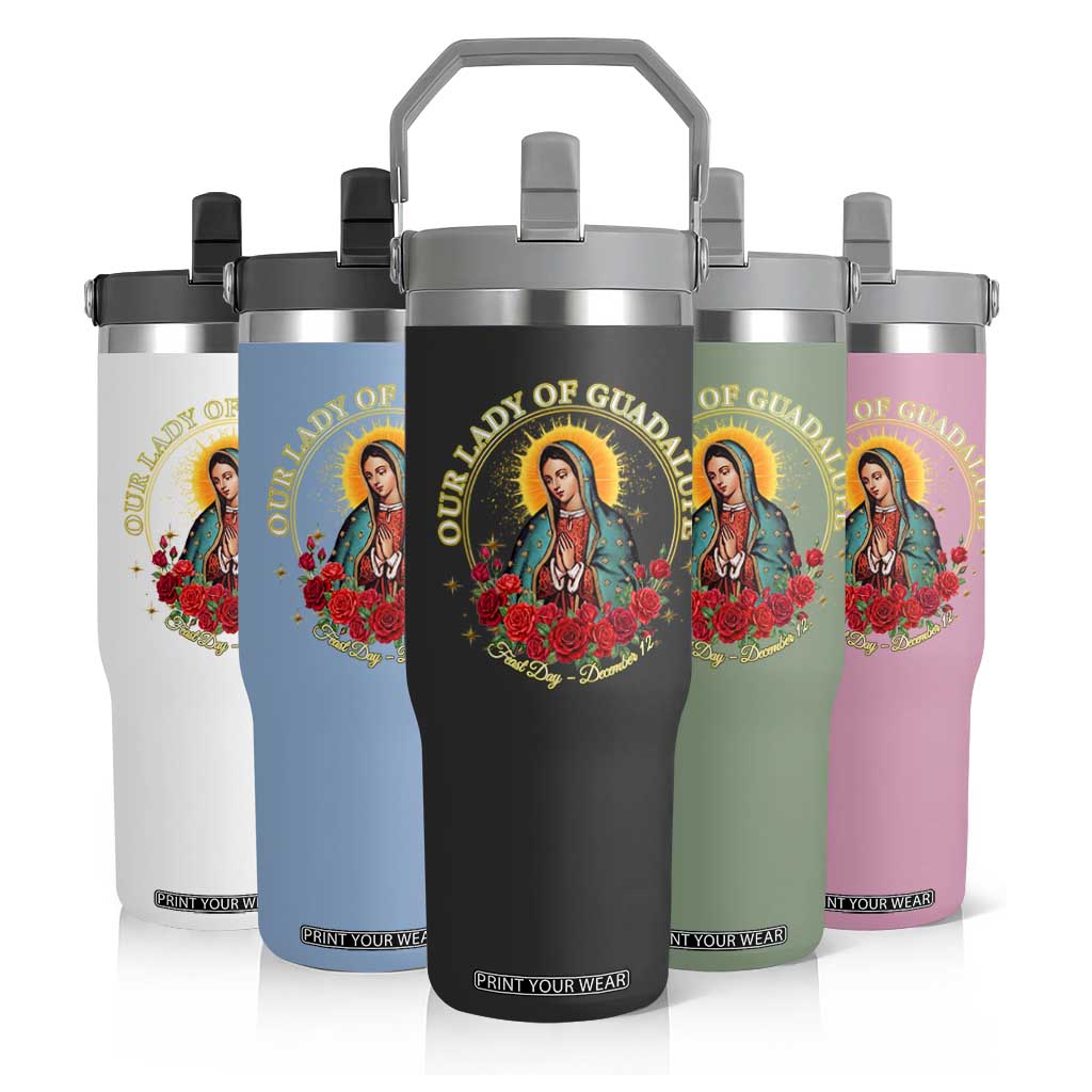 Virgen De Guadalupe Catholic Flip Straw Tumbler Our Lady Of Guadalupe TS14 Print Your Wear