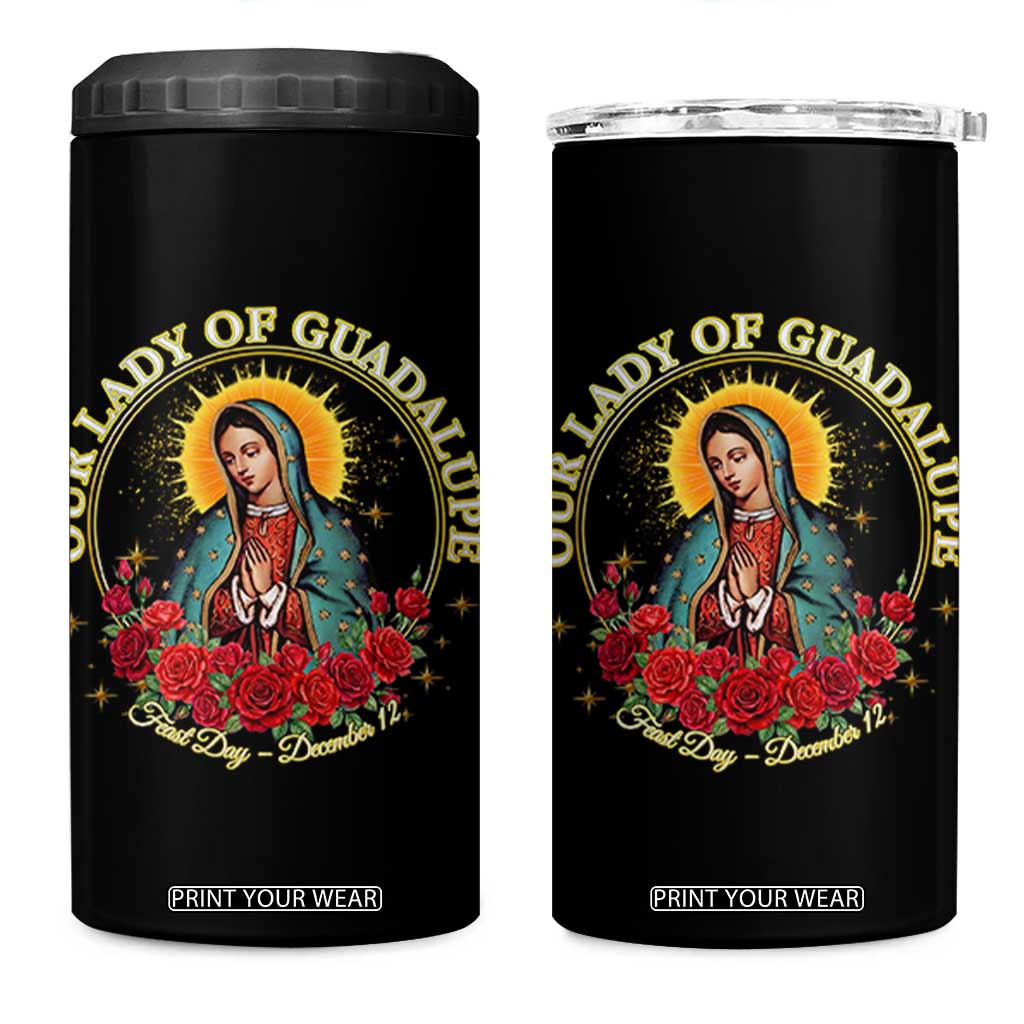 Virgen De Guadalupe Catholic 4 in 1 Can Cooler Tumbler Our Lady Of Guadalupe TS14 One Size: 16 oz Black Print Your Wear