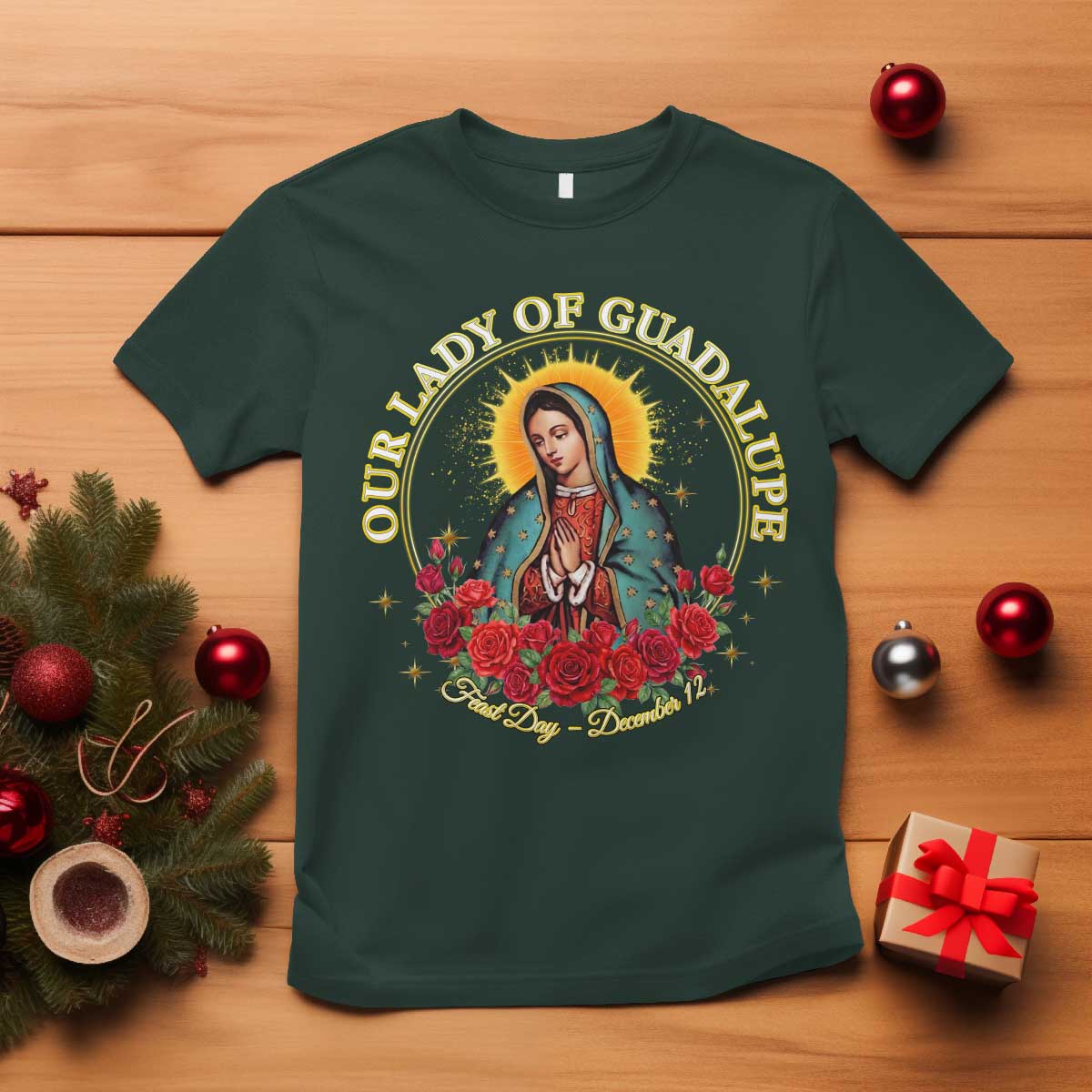 Virgen De Guadalupe Catholic T Shirt Our Lady Of Guadalupe TS14 Dark Forest Green Print Your Wear