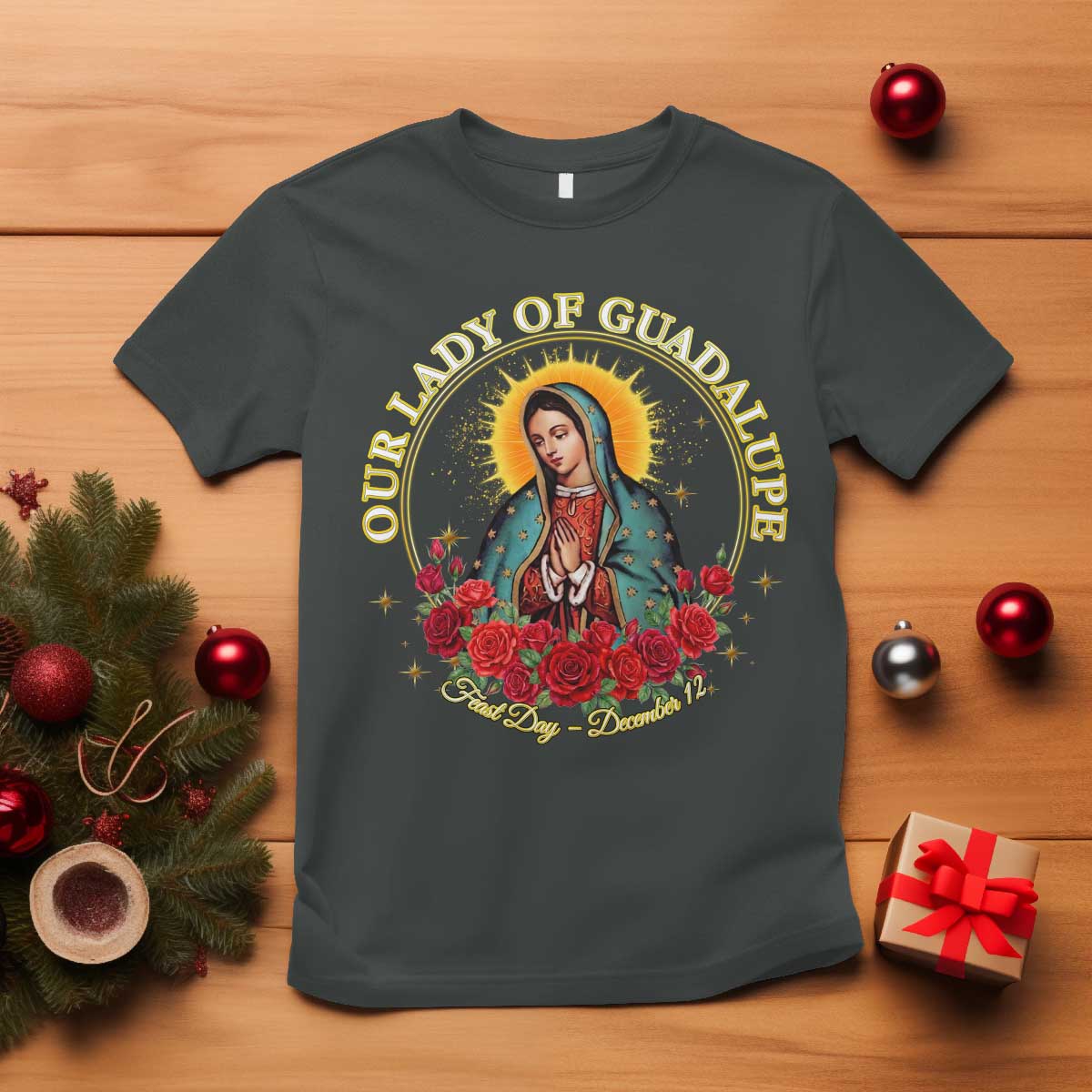 Virgen De Guadalupe Catholic T Shirt Our Lady Of Guadalupe TS14 Dark Heather Print Your Wear
