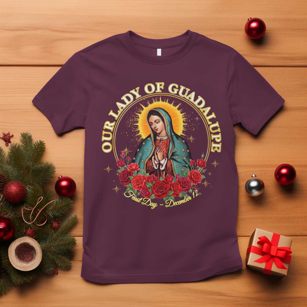 Virgen De Guadalupe Catholic T Shirt Our Lady Of Guadalupe TS14 Maroon Print Your Wear