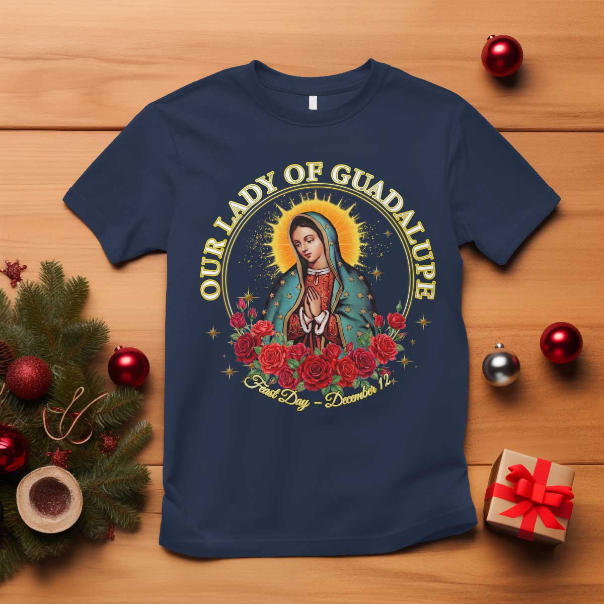 Virgen De Guadalupe Catholic T Shirt Our Lady Of Guadalupe TS14 Navy Print Your Wear