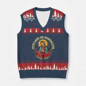 Virgen De Guadalupe Catholic V-Neck Knit Sweater Vest Our Lady Of Guadalupe TS14 Navy Red Print Your Wear