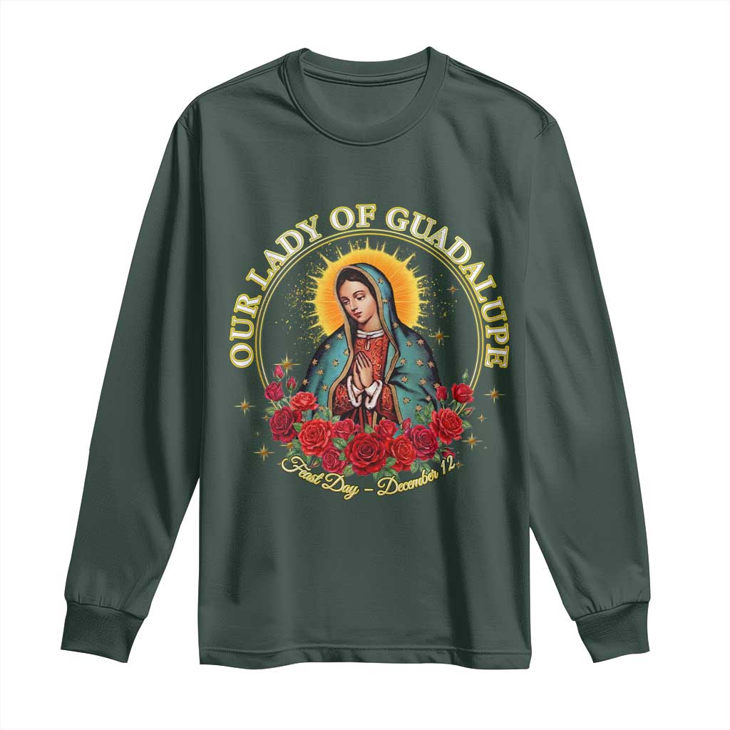 Virgen De Guadalupe Catholic Long Sleeve Shirt Our Lady Of Guadalupe TS14 Dark Forest Green Print Your Wear