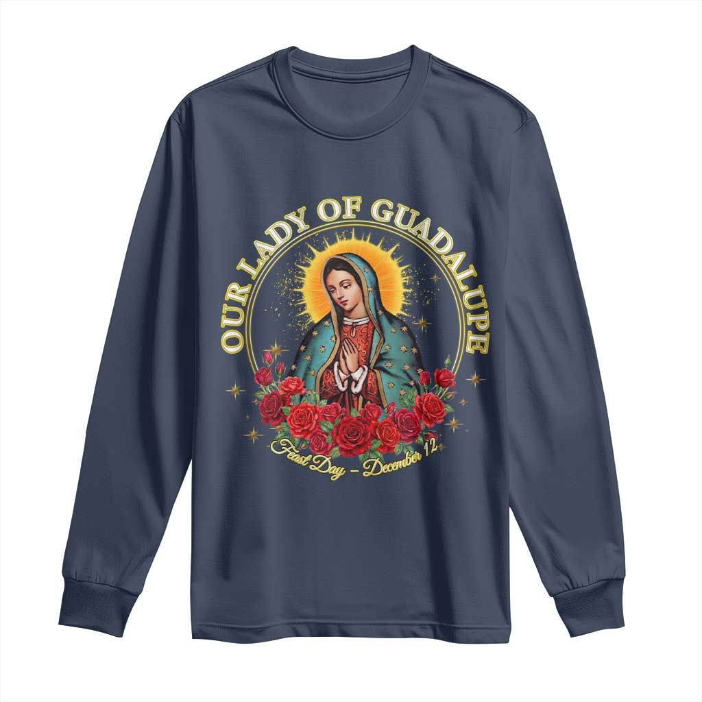 Virgen De Guadalupe Catholic Long Sleeve Shirt Our Lady Of Guadalupe TS14 Navy Print Your Wear