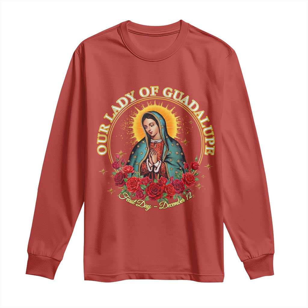 Virgen De Guadalupe Catholic Long Sleeve Shirt Our Lady Of Guadalupe TS14 Red Print Your Wear