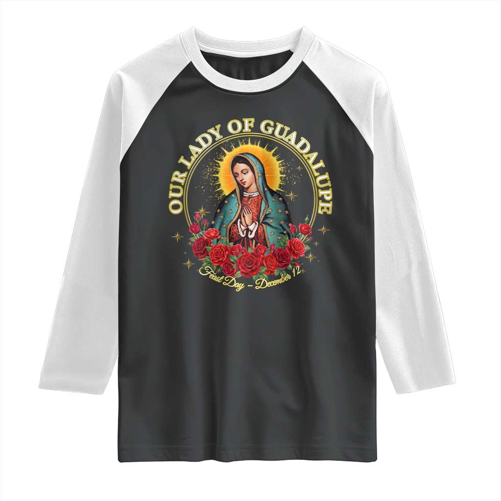 Virgen De Guadalupe Catholic Raglan Shirt Our Lady Of Guadalupe TS14 Black White Print Your Wear