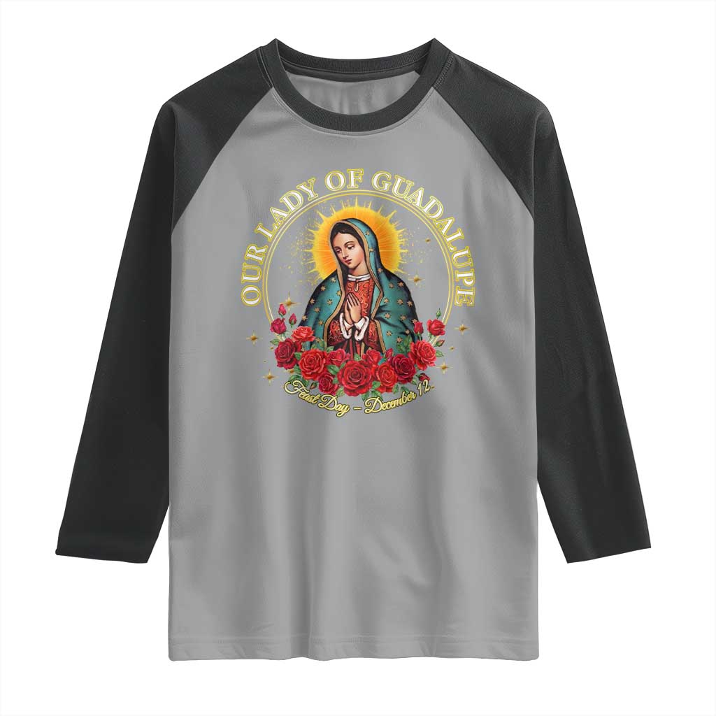 Virgen De Guadalupe Catholic Raglan Shirt Our Lady Of Guadalupe TS14 Sport Gray Black Print Your Wear