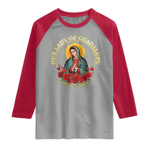 Virgen De Guadalupe Catholic Raglan Shirt Our Lady Of Guadalupe TS14 Sport Gray Red Print Your Wear