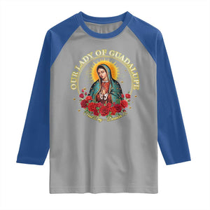 Virgen De Guadalupe Catholic Raglan Shirt Our Lady Of Guadalupe TS14 Sport Gray Royal Print Your Wear