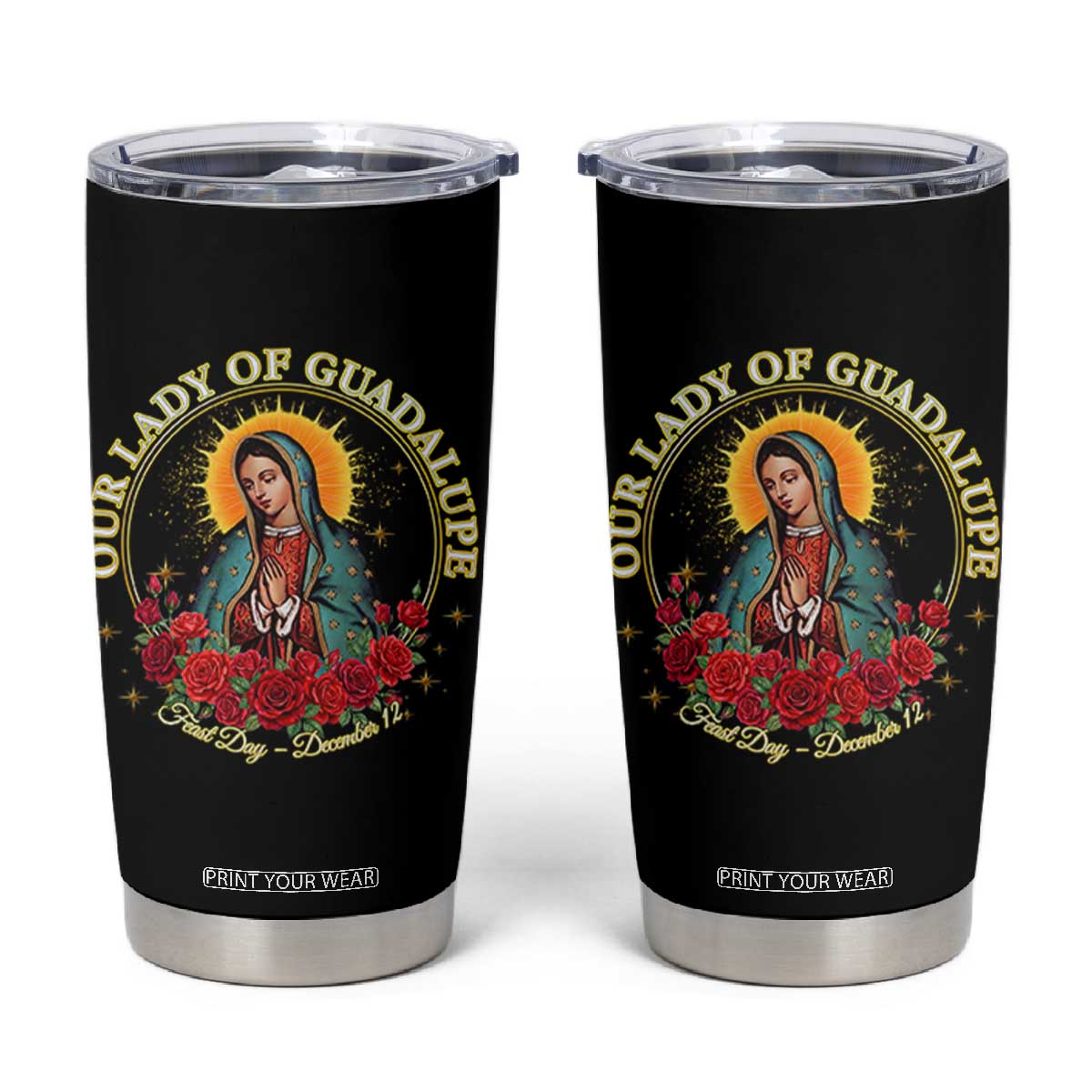 Virgen De Guadalupe Catholic Tumbler Cup Our Lady Of Guadalupe TS14 Black Print Your Wear