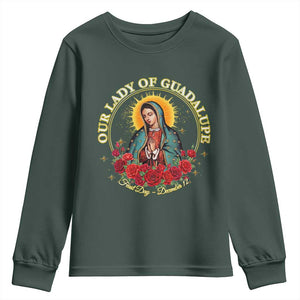 Virgen De Guadalupe Catholic Youth Sweatshirt Our Lady Of Guadalupe TS14 Dark Forest Green Print Your Wear