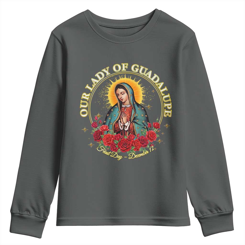 Virgen De Guadalupe Catholic Youth Sweatshirt Our Lady Of Guadalupe TS14 Dark Heather Print Your Wear