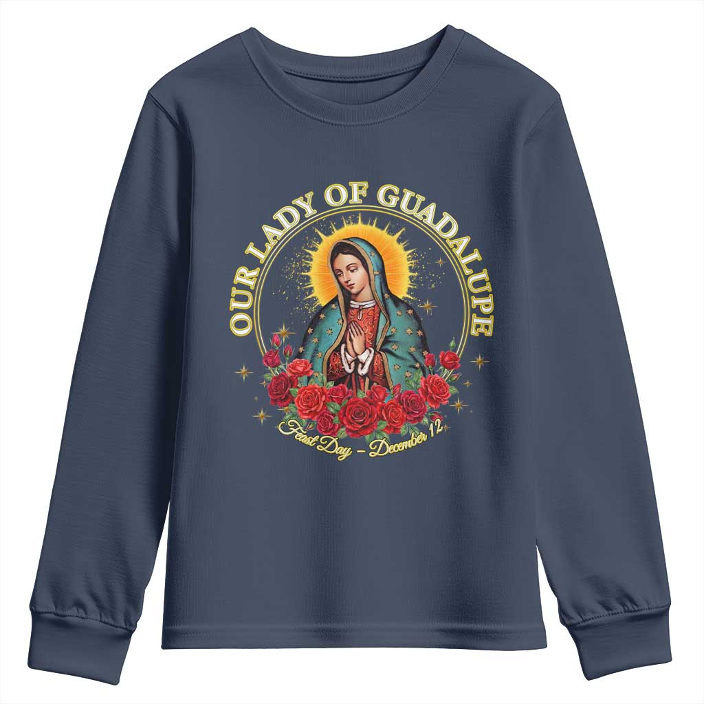 Virgen De Guadalupe Catholic Youth Sweatshirt Our Lady Of Guadalupe TS14 Navy Print Your Wear