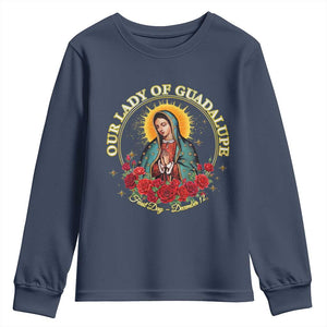 Virgen De Guadalupe Catholic Youth Sweatshirt Our Lady Of Guadalupe TS14 Navy Print Your Wear
