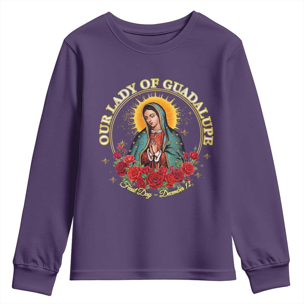 Virgen De Guadalupe Catholic Youth Sweatshirt Our Lady Of Guadalupe TS14 Purple Print Your Wear