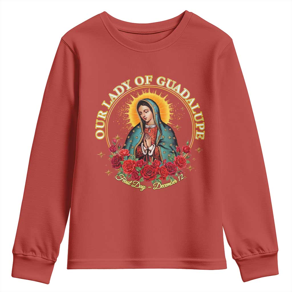 Virgen De Guadalupe Catholic Youth Sweatshirt Our Lady Of Guadalupe TS14 Red Print Your Wear