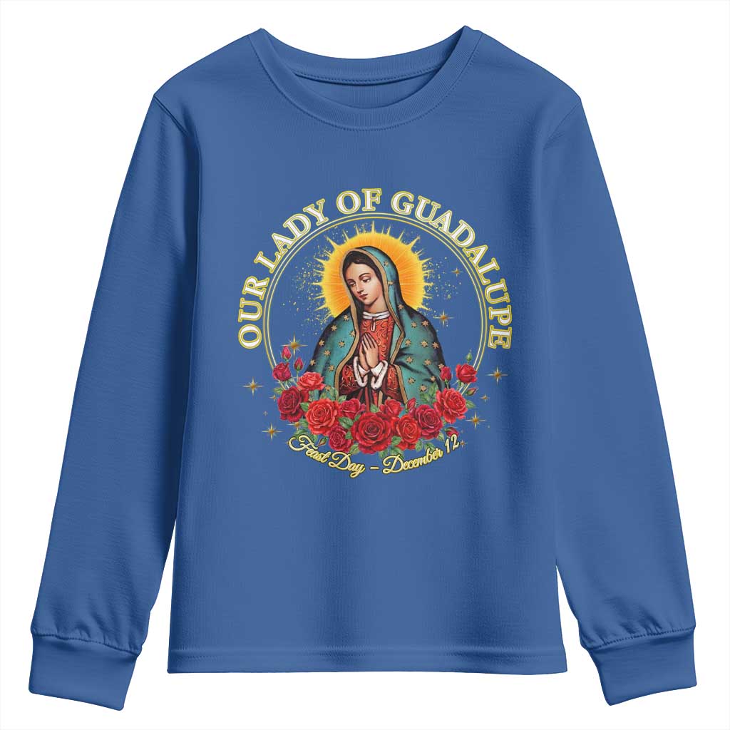 Virgen De Guadalupe Catholic Youth Sweatshirt Our Lady Of Guadalupe TS14 Royal Blue Print Your Wear