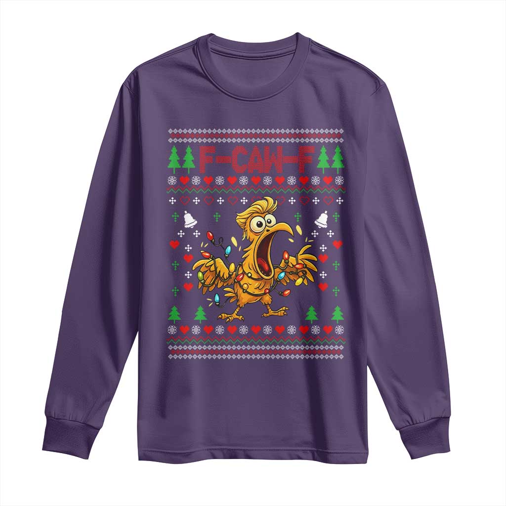 Funny Trump Chicken F Caw F Christmas Long Sleeve Shirt TS14 Purple Print Your Wear