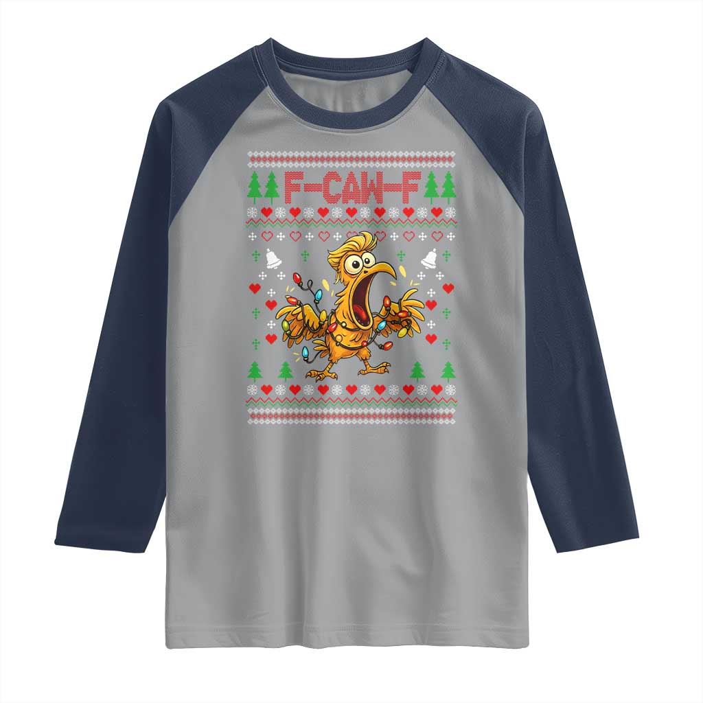 Funny Trump Chicken F Caw F Christmas Raglan Shirt TS14 Sport Gray Navy Print Your Wear