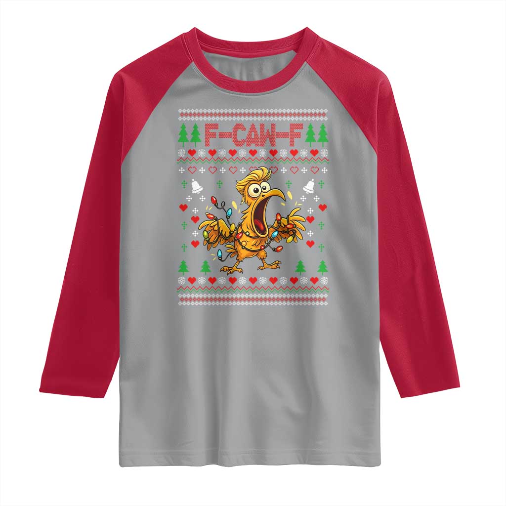 Funny Trump Chicken F Caw F Christmas Raglan Shirt TS14 Sport Gray Red Print Your Wear