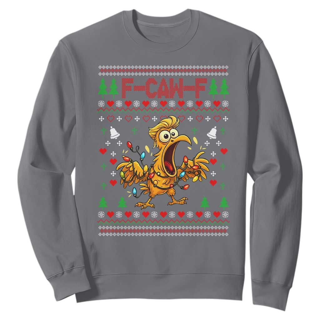 Funny Trump Chicken F Caw F Christmas Sweatshirt TS14 Charcoal Print Your Wear
