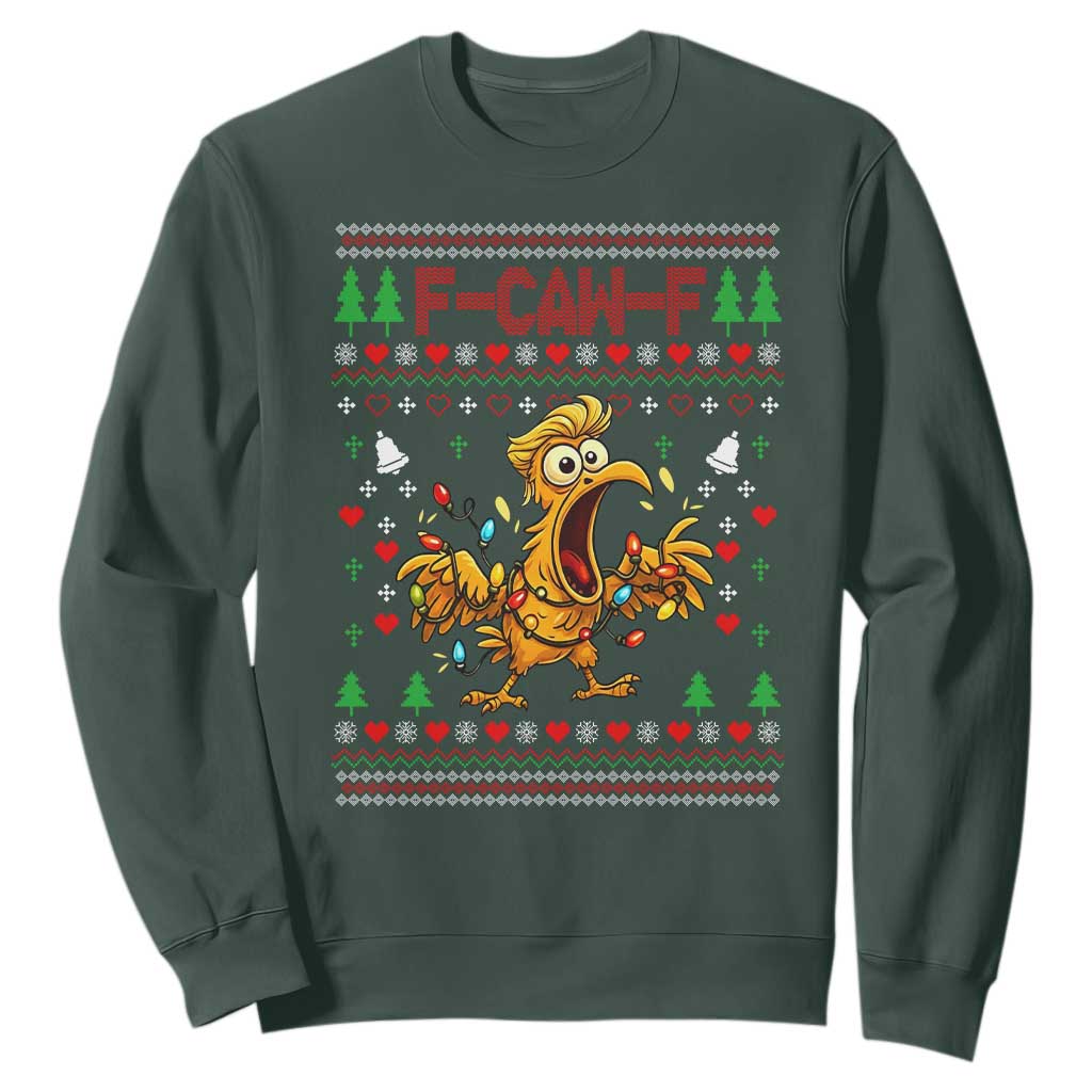 Funny Trump Chicken F Caw F Christmas Sweatshirt TS14 Dark Forest Green Print Your Wear