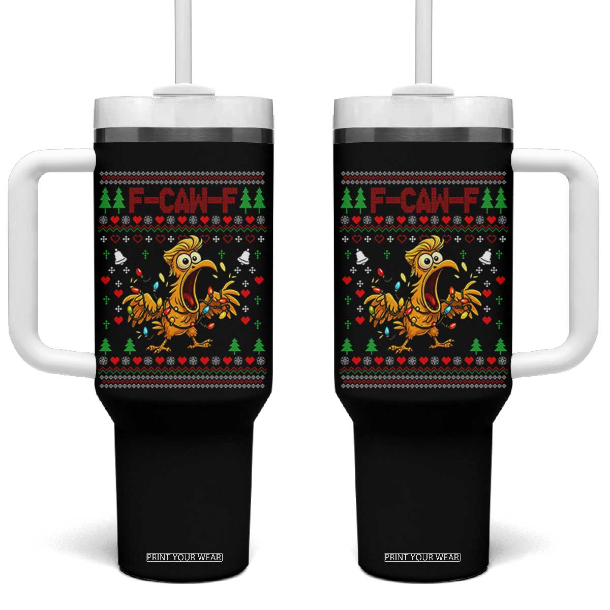 Funny Trump Chicken F Caw F Christmas Tumbler With Handle TS14 One Size: 40 oz Black Print Your Wear