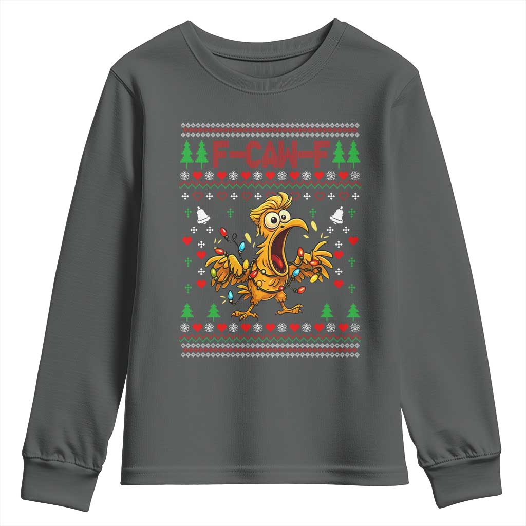 Funny Trump Chicken F Caw F Christmas Youth Sweatshirt TS14 Dark Heather Print Your Wear