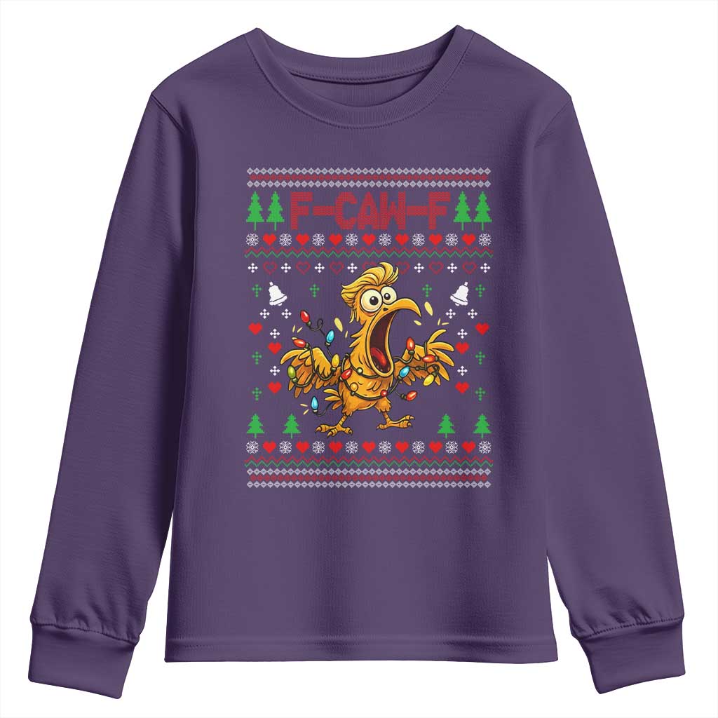 Funny Trump Chicken F Caw F Christmas Youth Sweatshirt TS14 Purple Print Your Wear