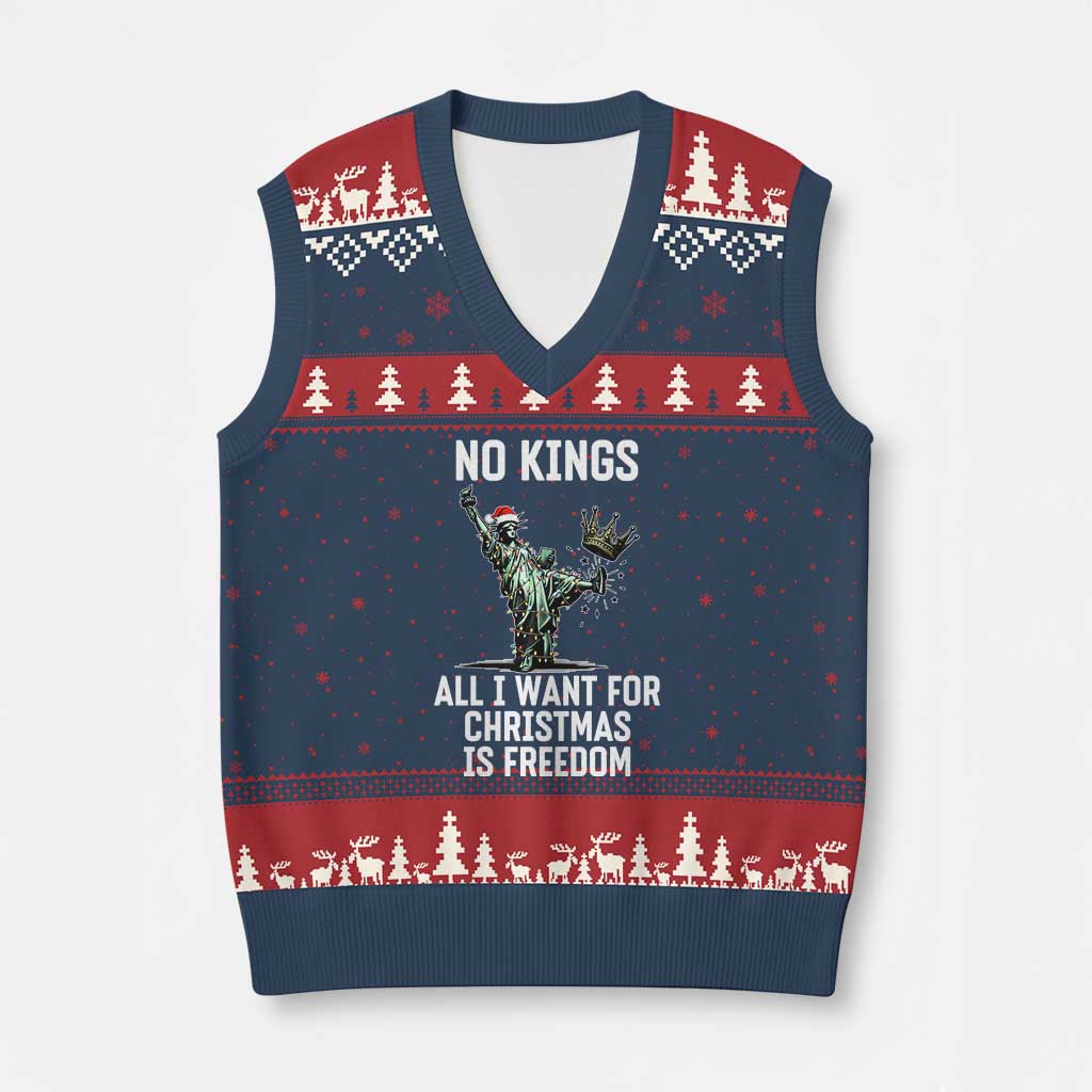 No Kings V-Neck Knit Sweater Vest All I Want For Xmas Is Freedom - Print Your Wear