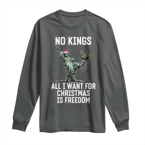 No Kings Long Sleeve Shirt All I Want For Christmas Is Freedom TS14 Dark Heather Print Your Wear