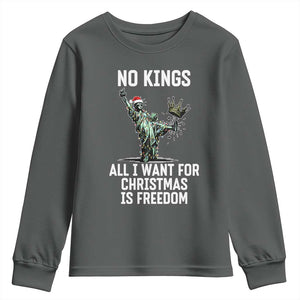 No Kings Youth Sweatshirt All I Want For Christmas Is Freedom TS14 Dark Heather Print Your Wear