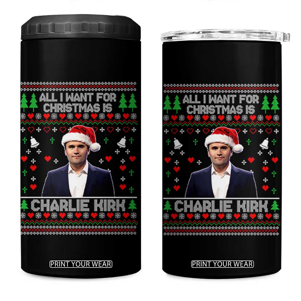 Charlie Kirk Christmas 4 in 1 Can Cooler Tumbler Freedom Memorial Patriotic Christian Xmas - Print Your Wear