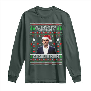 Charlie Kirk Christmas Long Sleeve Shirt Freedom Memorial Patriotic Christian Xmas TS14 Dark Forest Green Print Your Wear