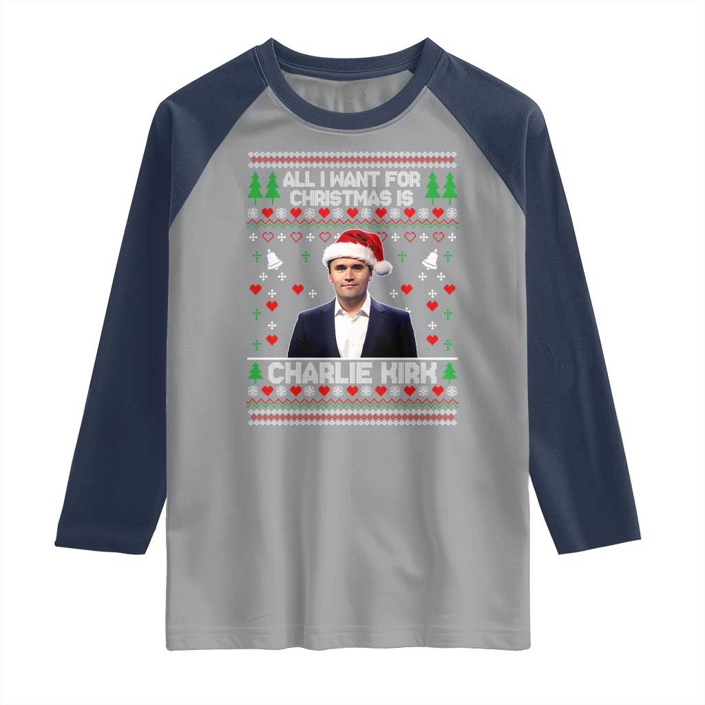 Charlie Kirk Christmas Raglan Shirt Freedom Memorial Patriotic Christian Xmas TS14 Sport Gray Navy Print Your Wear